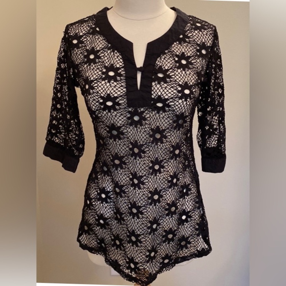 Solitare Black Crochet Floral Open Knit SZ M Boho Chic Indie Sleaze Swim Coverup